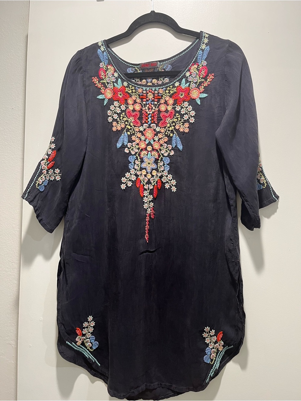 Johnny Was Navy Embroidered Floral Tunic